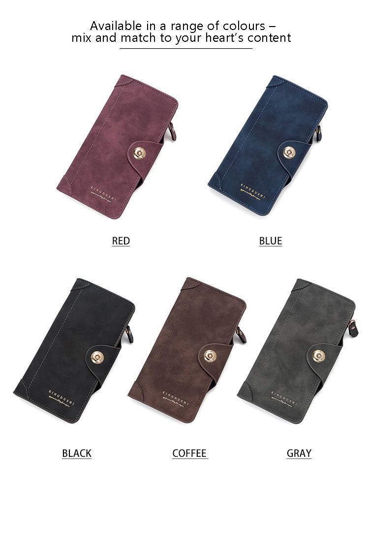 2Pcs Dark Brown Matte Long Wallet