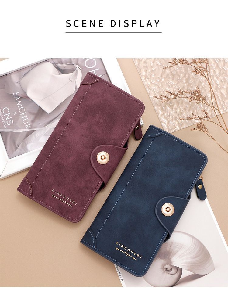2Pcs Dark Brown Matte Long Wallet