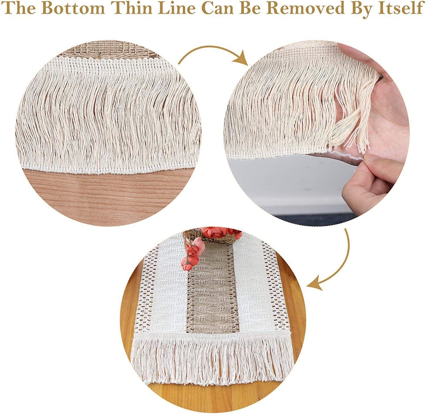 2-Pack Table Runner MX05, Cotton Trim on Both Sides, Army Green Center, With Tassels