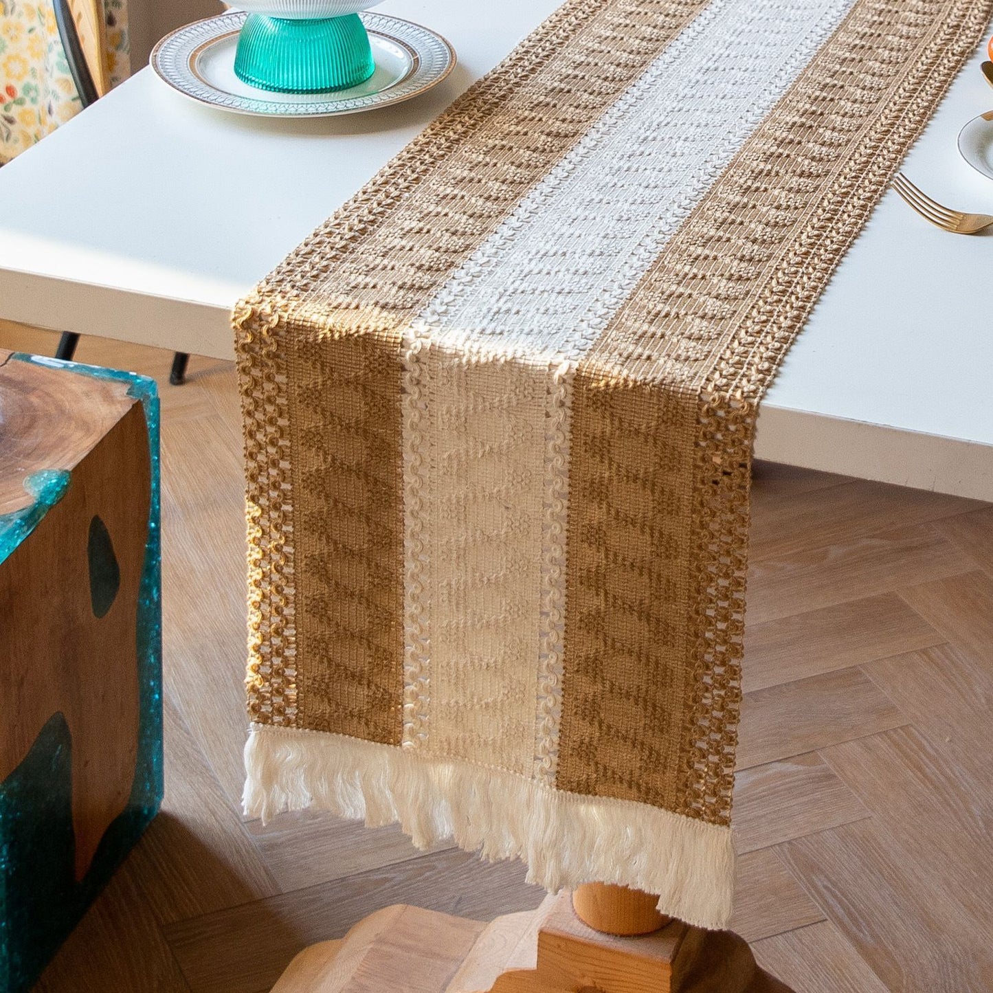 2-Pack Table Runner MX06, Full Cotton Middle, Straight Edge, With Tassels
