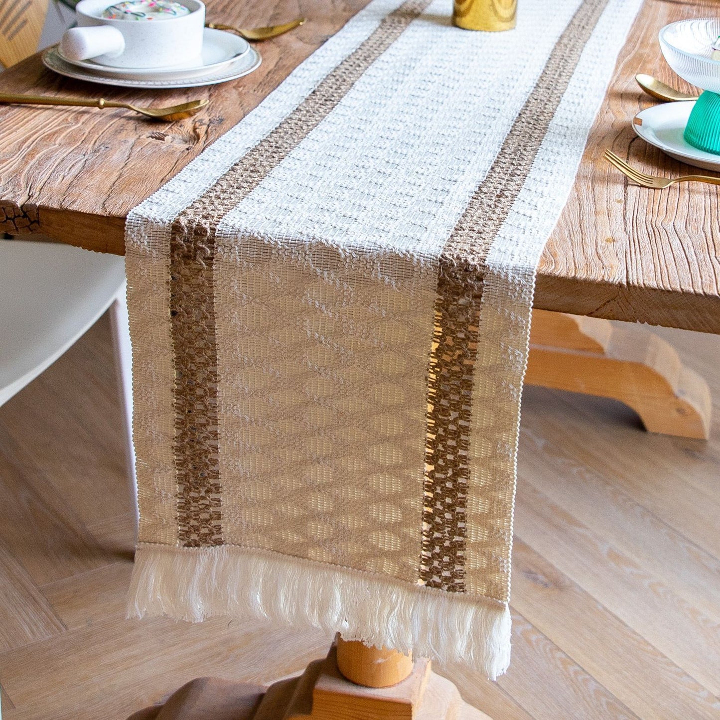 2-Pack Table Runner MX04, Two Thin Cotton Strips, With Tassels