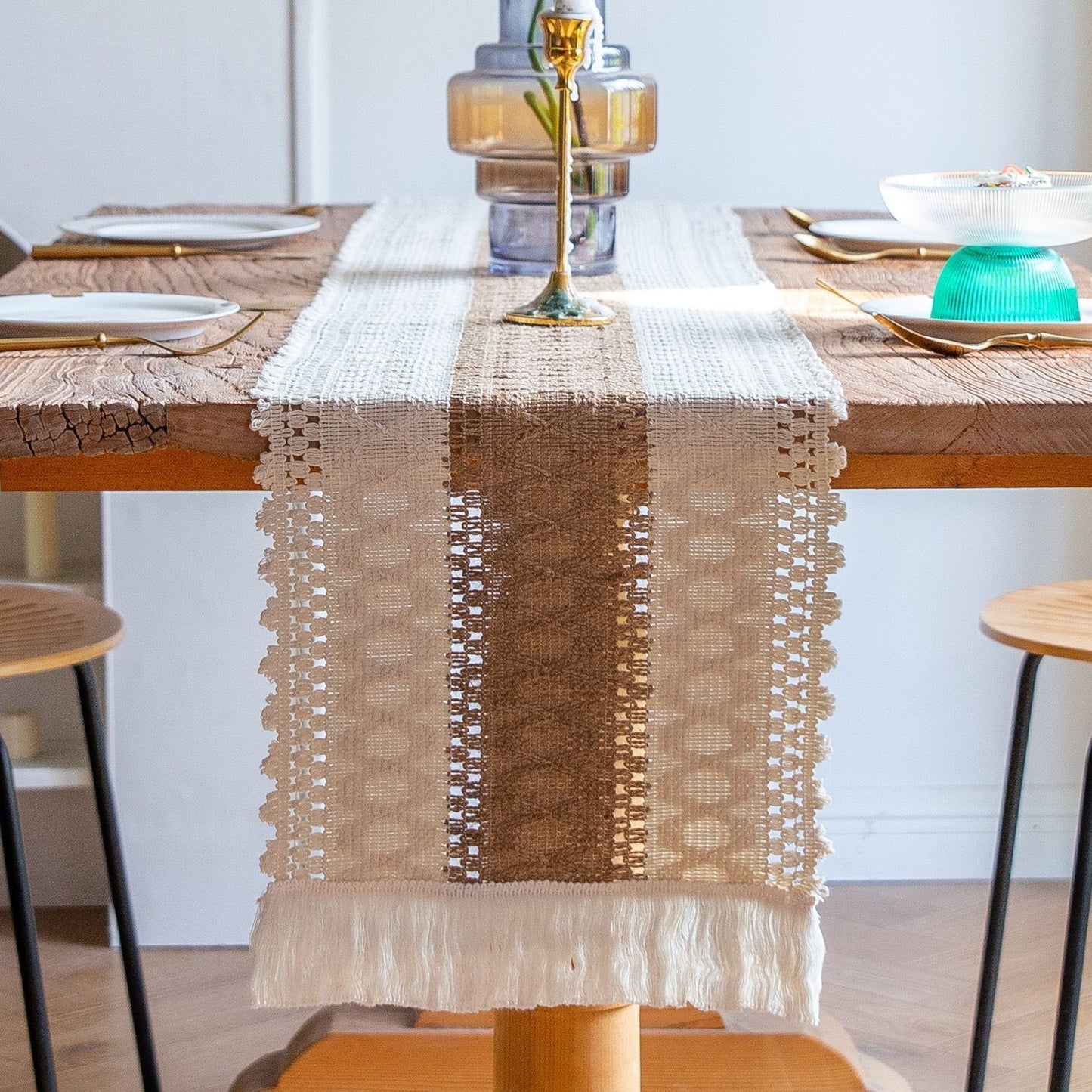 2-Pack Table Runner MX18, Cotton Trim on Both Sides, Triangle Edge, With Tassels