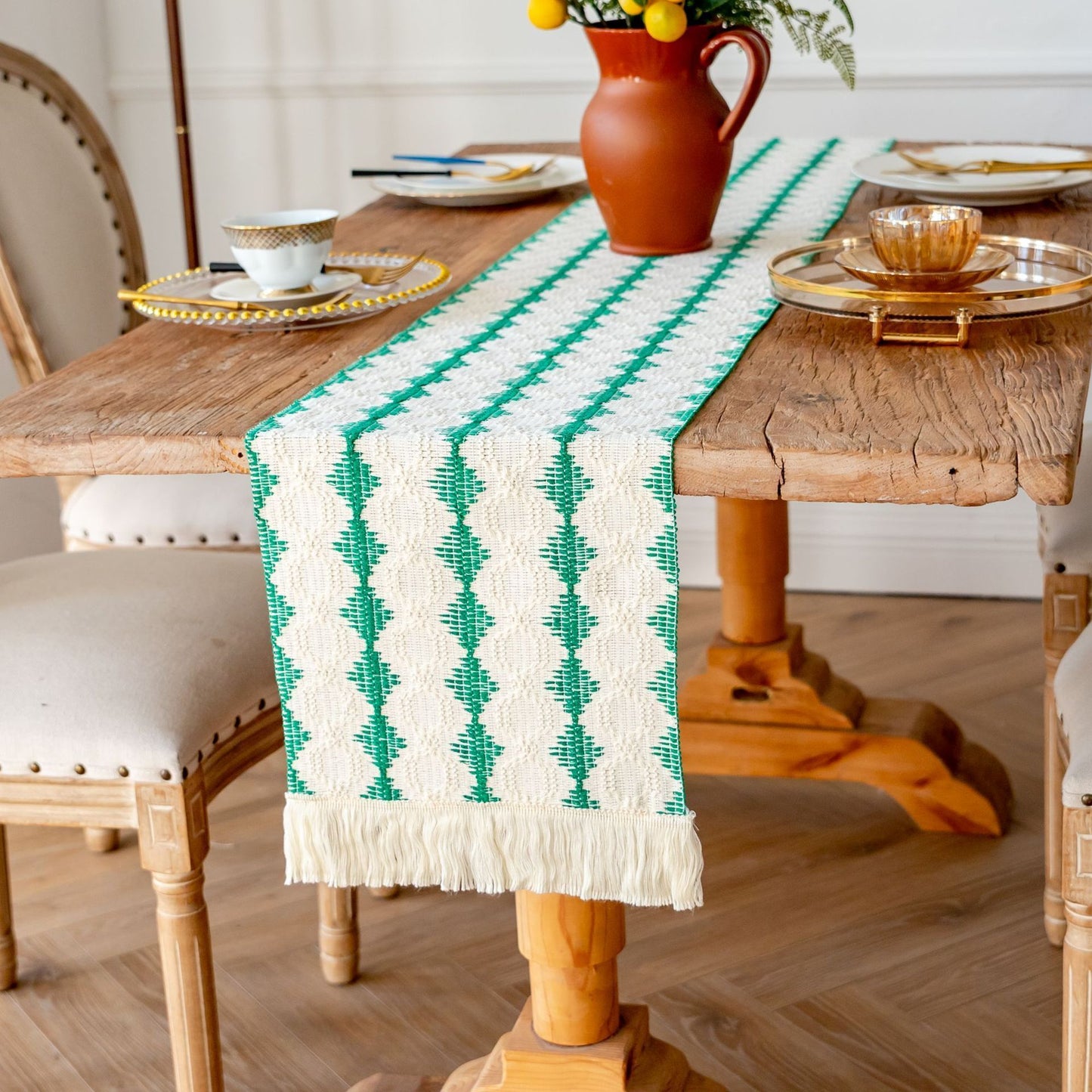 2-Pack Table Runner MX102, Green, With Tassels