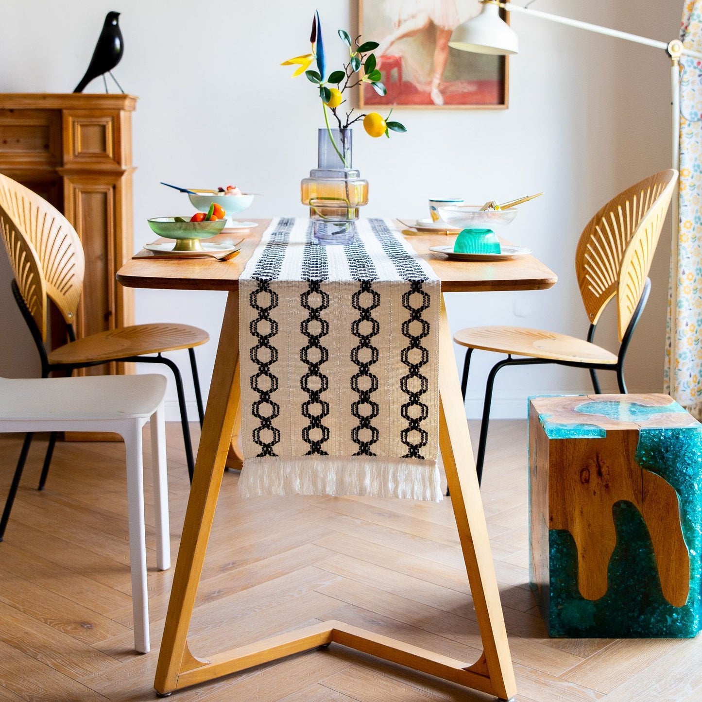 2-Pack Table Runner MX102, Green, With Tassels
