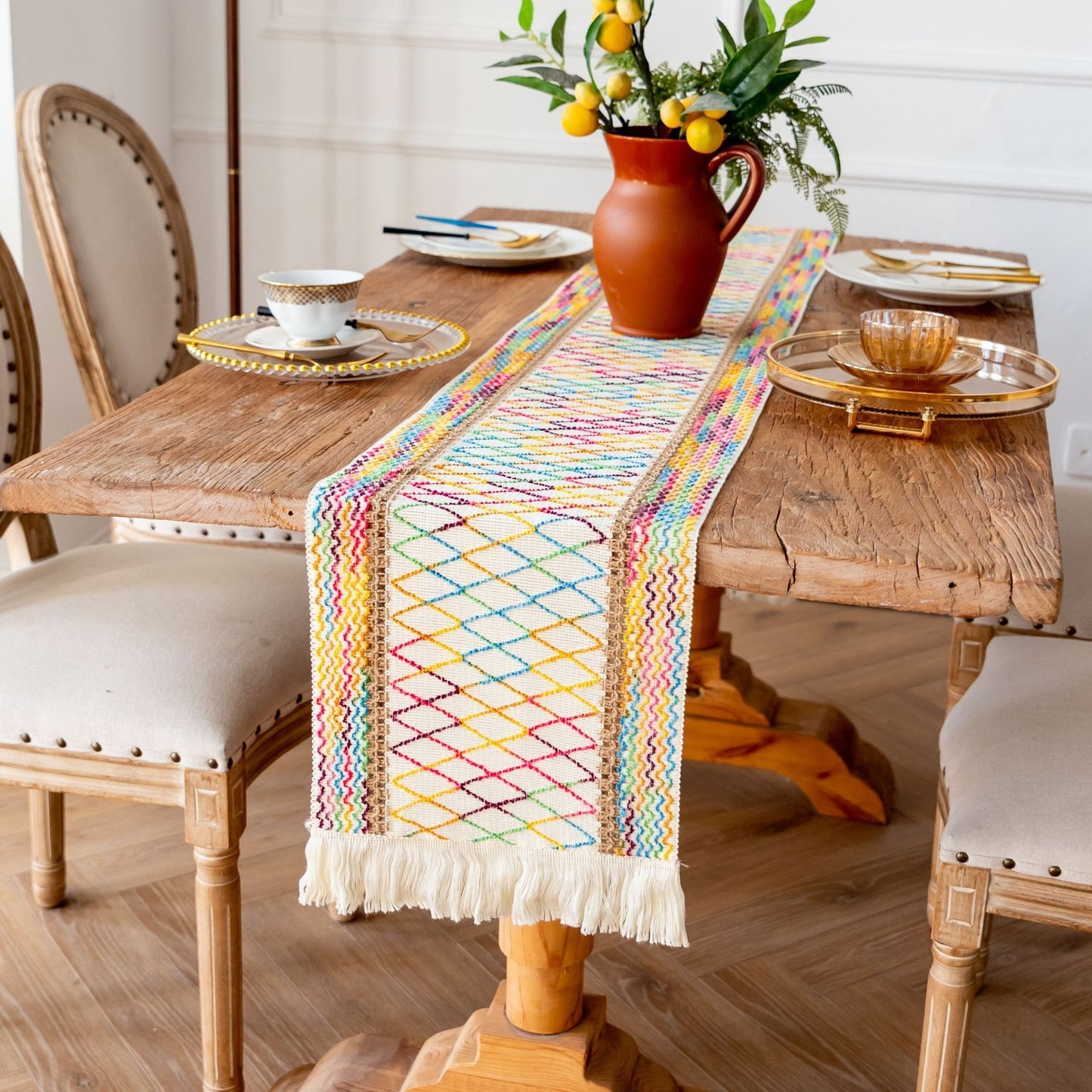 2-Pack Table Runner MX105, Gradient Multicolor, With Tassels