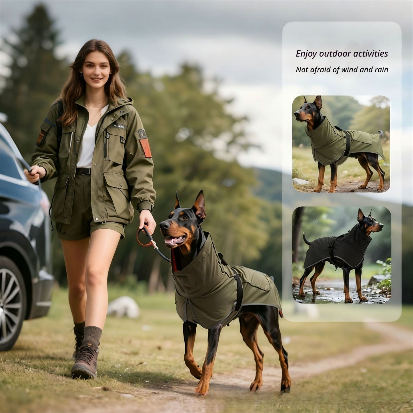 Windproof Rainproof Outdoor Pet Coat-black