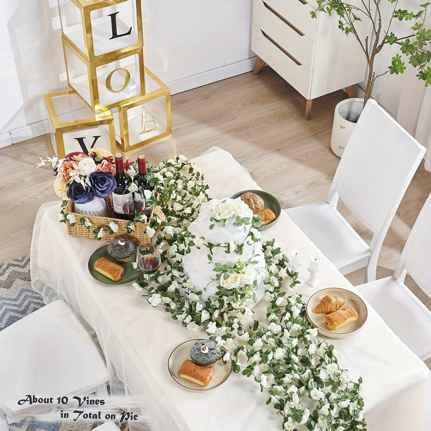 Artificial Rose Vine - White 2.5m