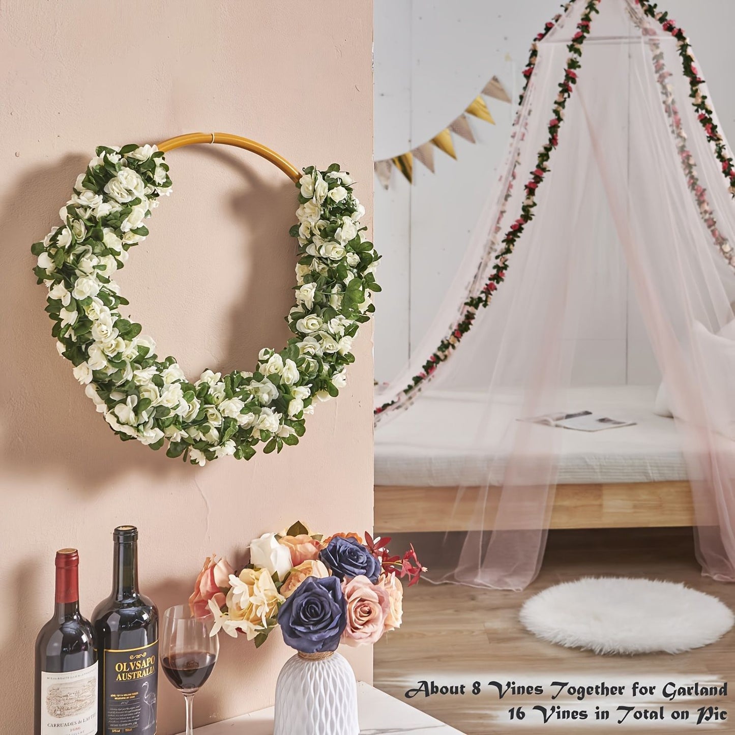 Artificial Rose Vine - Red 2.5m