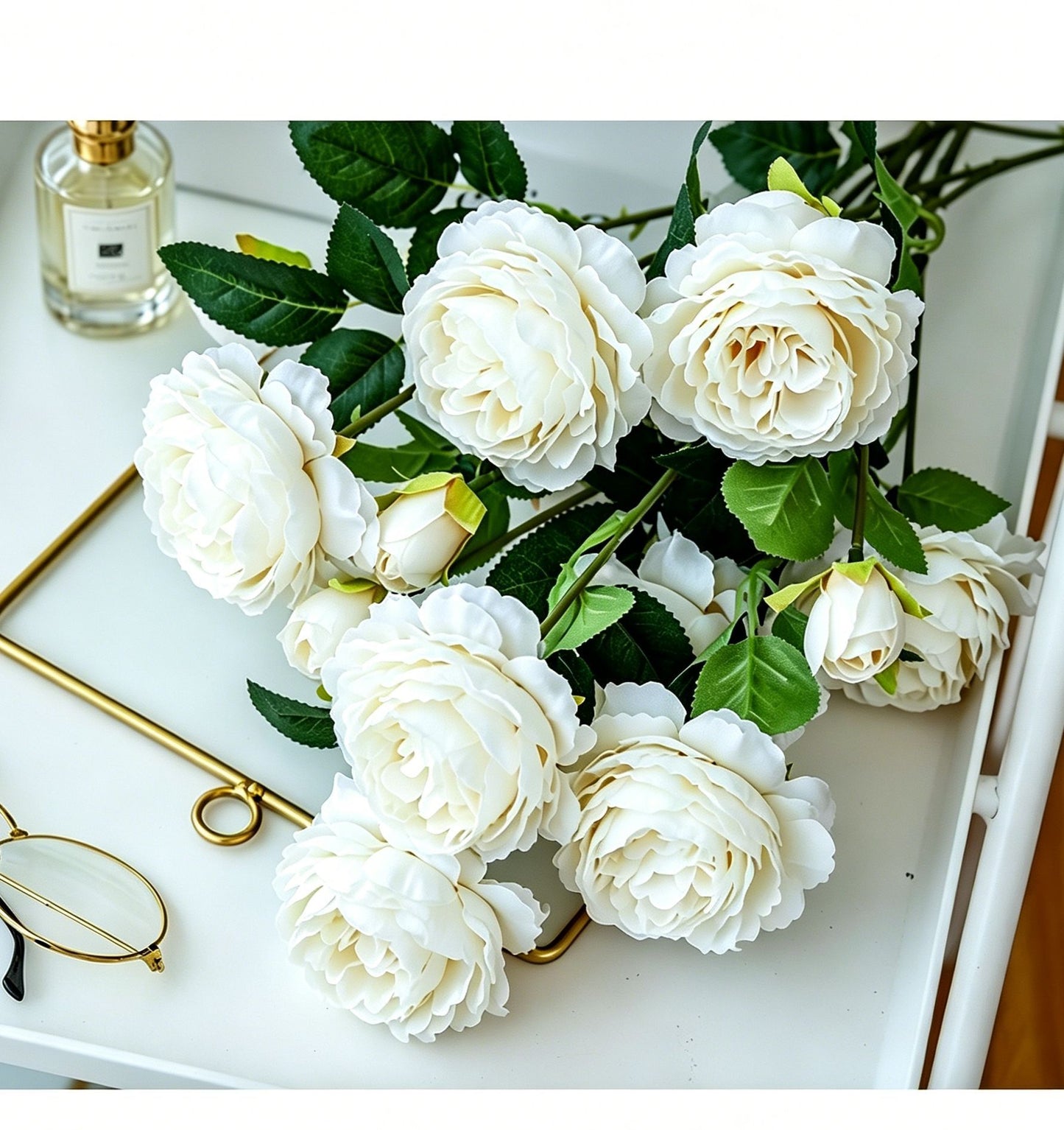 Artificial White French Peony, Soft Decor, 5 Pack