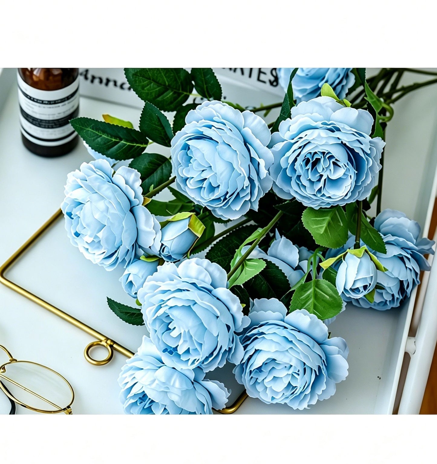 Artificial Blue French Peony, Fresh Decor, 5 Pack