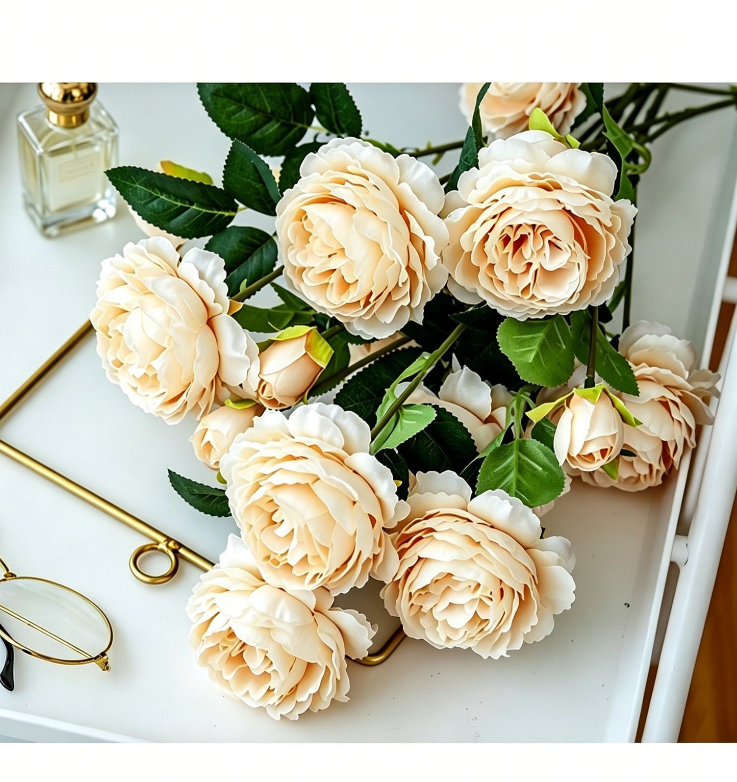 Artificial Champagne French Peony, Gentle Decor, 3 Pack