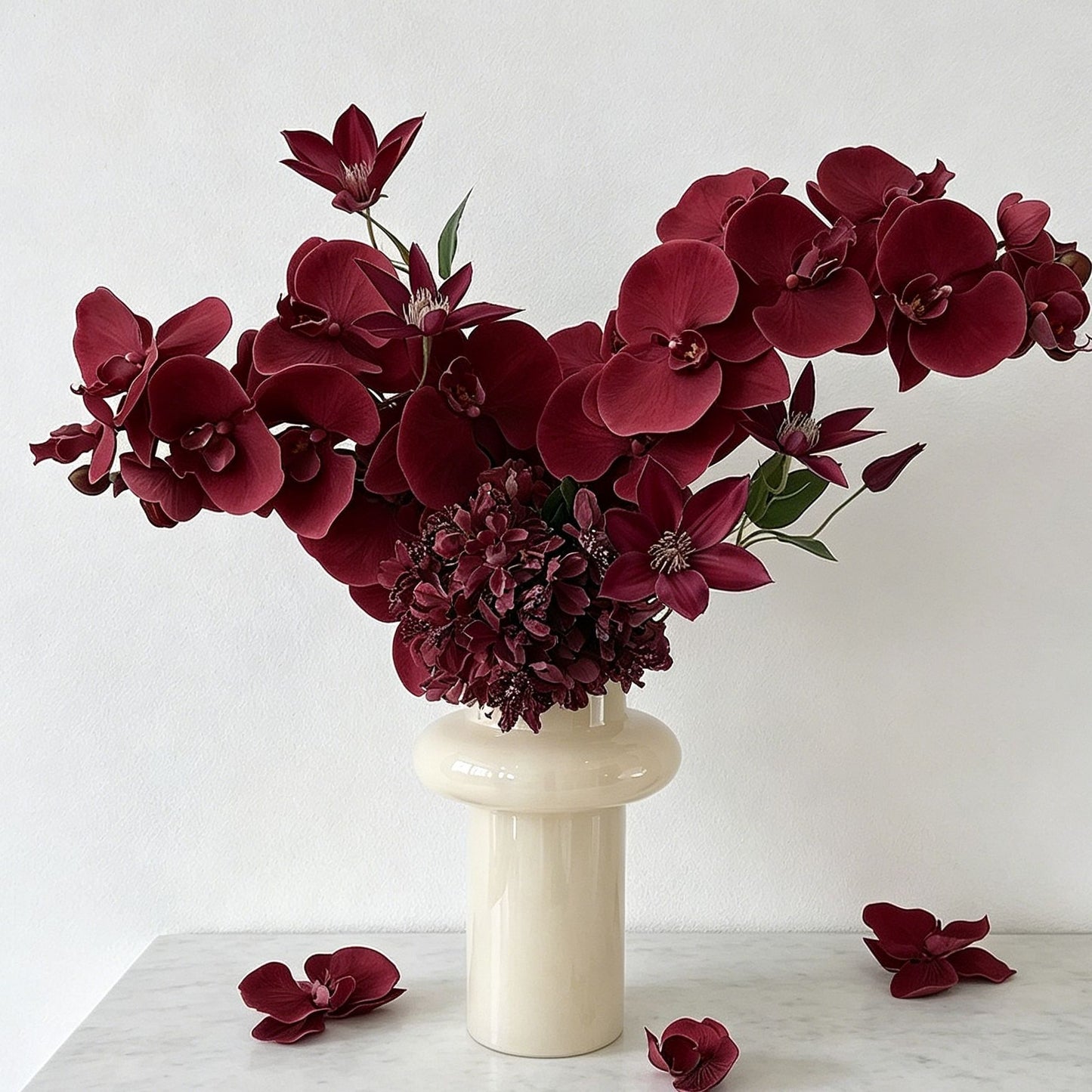 Artificial Oil Painting Phalaenopsis, Dark Red, 3 Pack