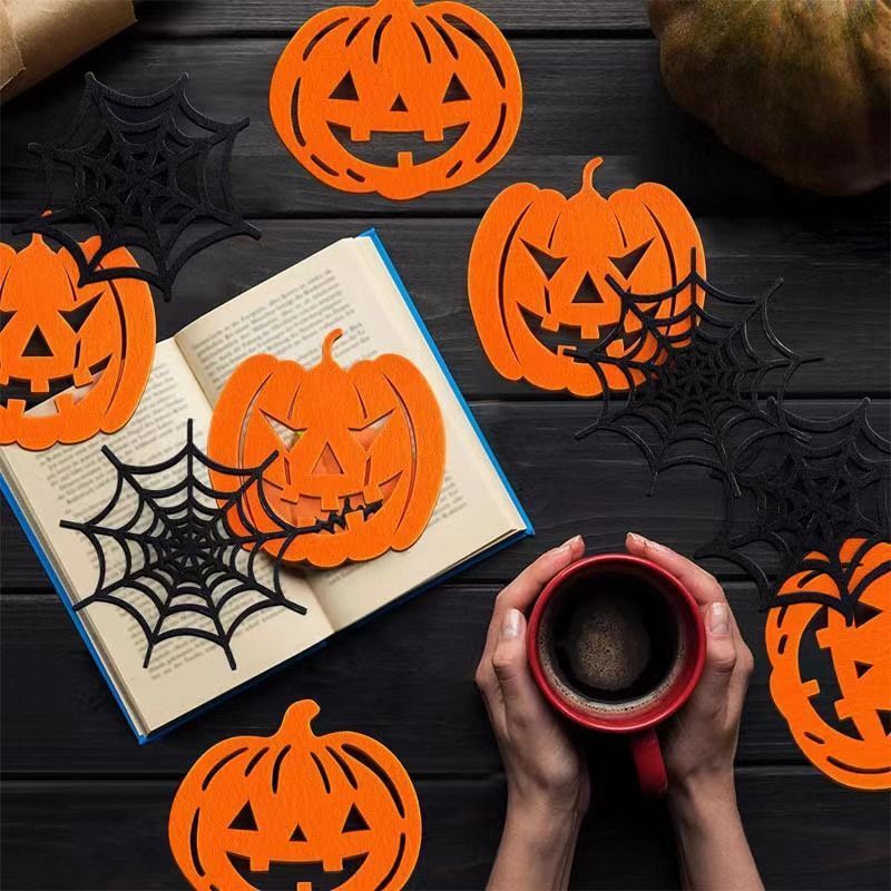 5pk Felt Pumpkin Halloween Coasters Heat Resistant Drink Mats