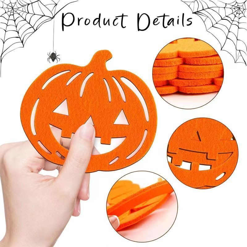 5pk Felt Pumpkin Halloween Coasters Heat Resistant Drink Mats