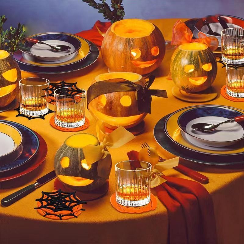 2pk Mixed Pumpkin & Spider Web Halloween Felt Coasters