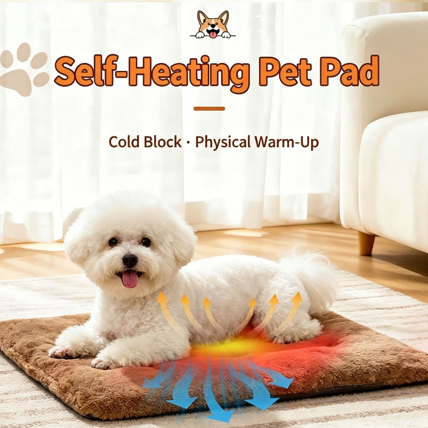 Khaki Self Heating Pet Pad S Size 36*50cm Warm Dog Cat Mat