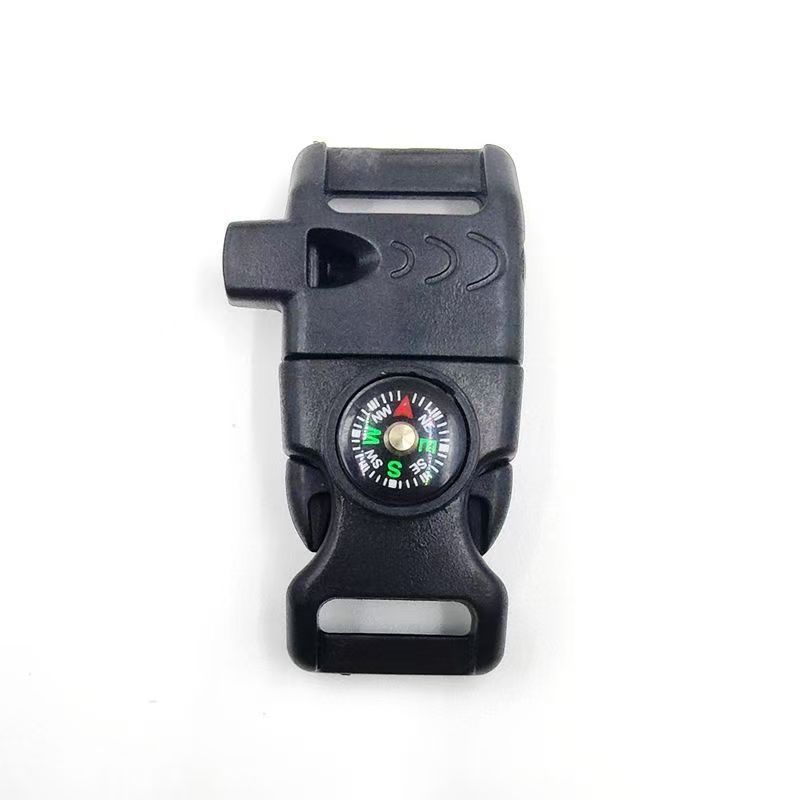 4pk Black Multi Survival Paracord Buckle Flint Whistle Compass