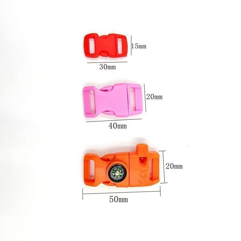 4pk Black Multi Survival Paracord Buckle Flint Whistle Compass