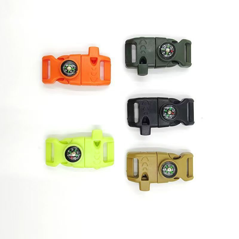 4pk Black Multi Survival Paracord Buckle Flint Whistle Compass