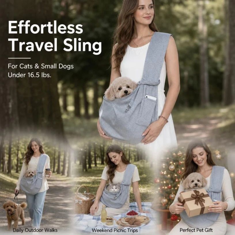 Solid Color Cat Carrier Up To 16.5lbs, Grey With Phone Pocket, Clean Minimal Outdoor Buddy