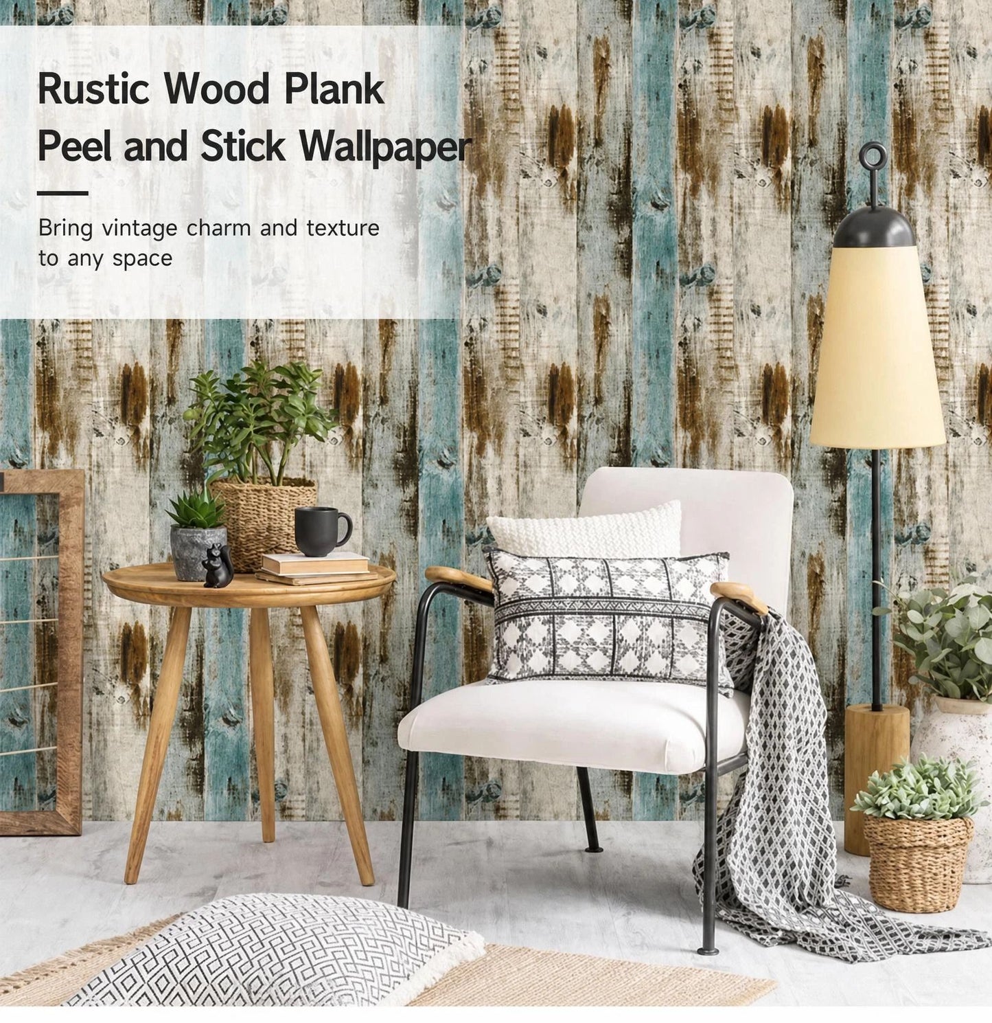 Self Adhesive Background Wallpaper 0.45x6M, Ivory Yellow Wood Grain, Cozy House Renovation