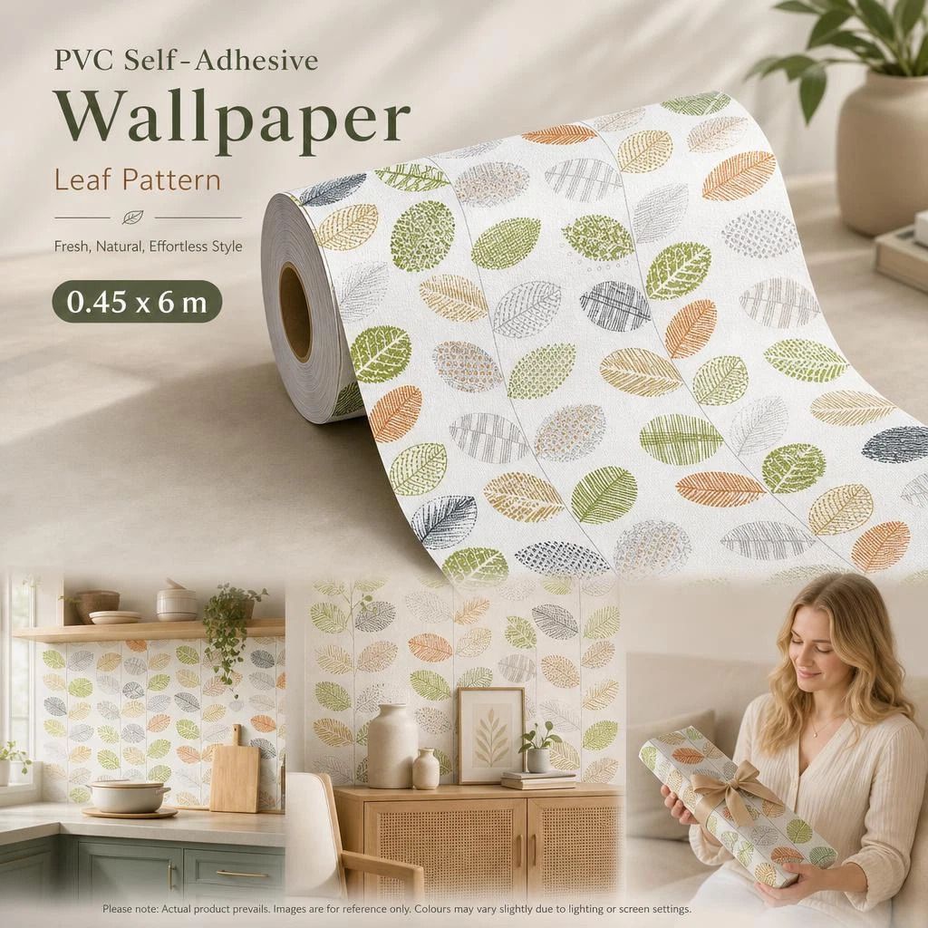 Self Adhesive Retro Wall Sticker 0.45x6M, Tiny Fresh Leaf Pattern, Refreshing Home Decor