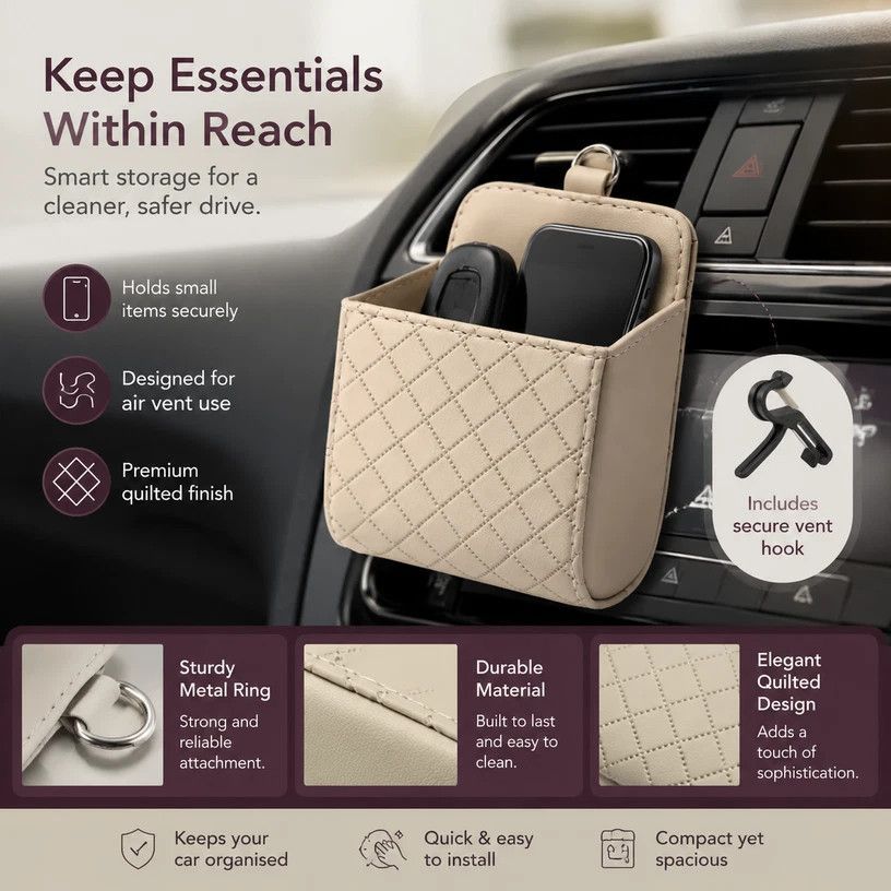 Soft Sheepskin Car Air Vent Storage Bag, Multifunctional Vehicle Pocket For Phone Small Sundries, Black