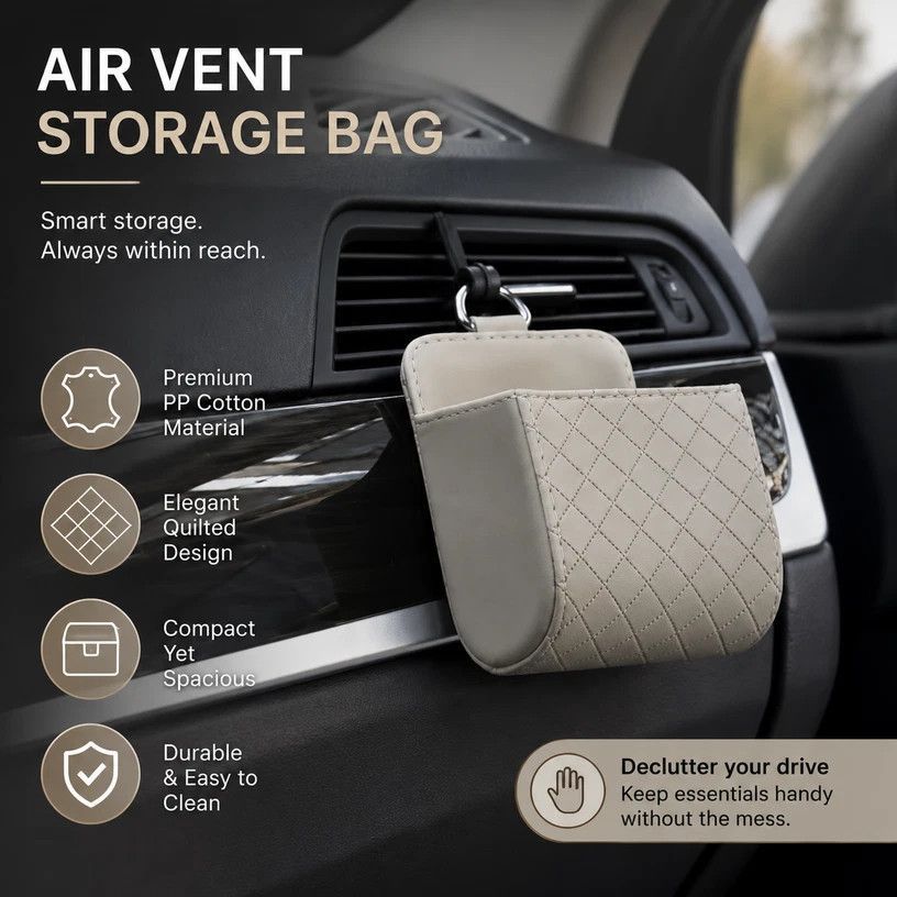 Soft Sheepskin Car Air Vent Storage Bag, Multifunctional Vehicle Pocket For Phone Small Sundries, Black