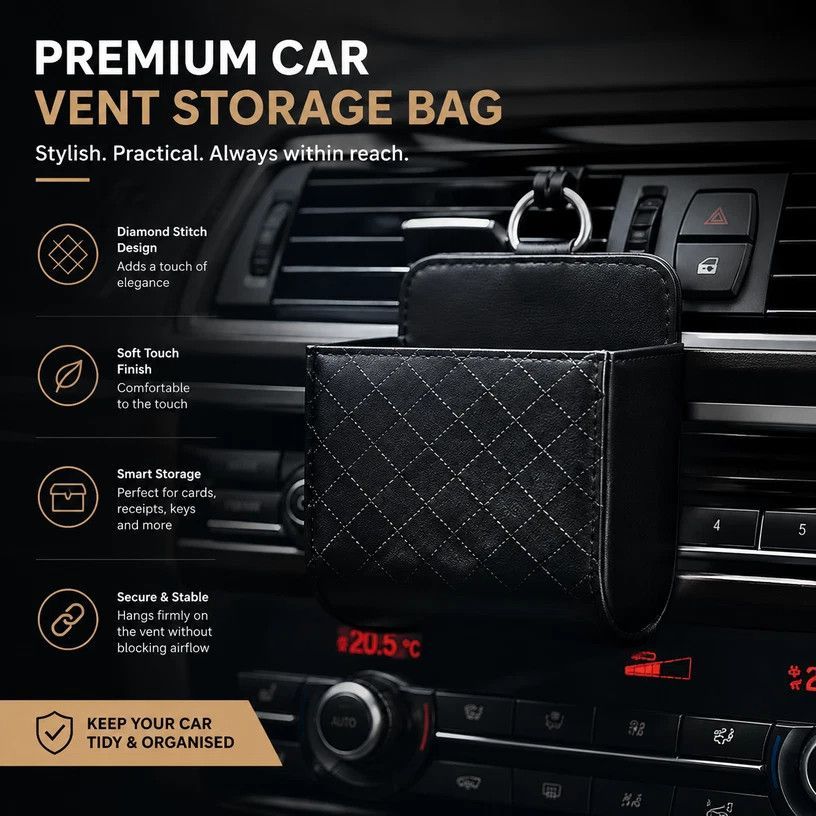 Soft Sheepskin Car Air Vent Storage Bag, Multifunctional Vehicle Pocket For Phone Small Sundries, Black