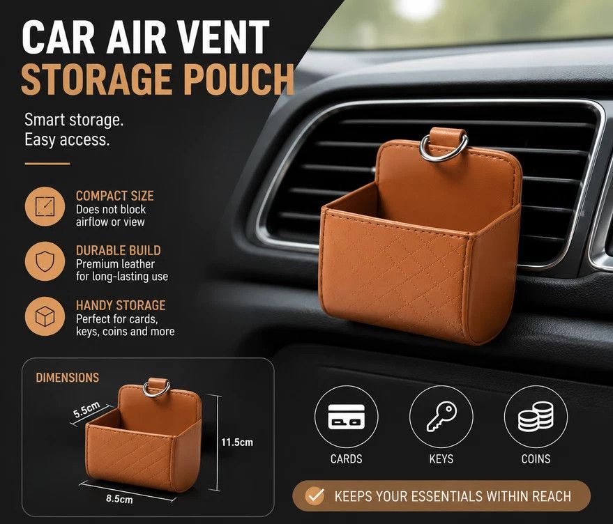 Premium Faux Sheepskin Car Vent Caddy, Portable Car Organiser Pouch For Mobile & Bits, Beige