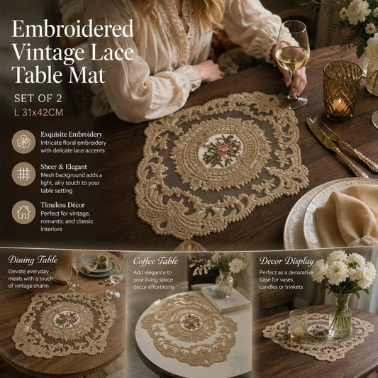Soft Vintage Fringe Table Mat Combo, Camel, Size L 31*42CM, 2 Pcs