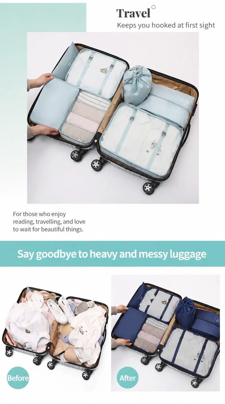 All-In-One Travel Garment Storage Set, 10 Pcs Packing Pouches With Dual Drawstring Bags, Makeup Pouch & Hanging Toiletry Bag, Pink, Romantic Holiday Travel Gift
