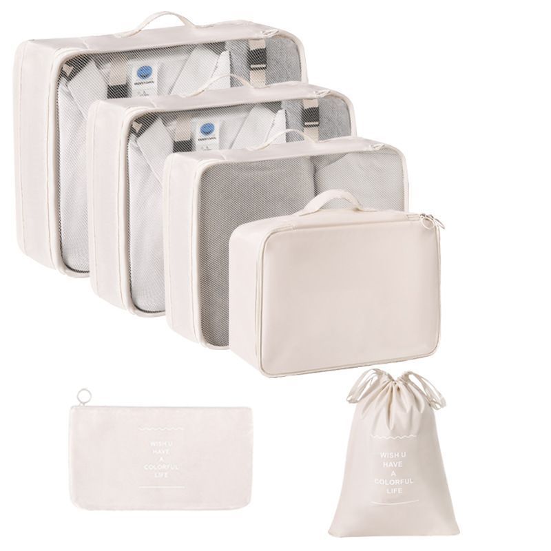 Multi-Purpose Travel Garment Storage Bags, 6 Pcs Suitcase Sorting Pouches, Beige, Elegant Weekend Getaway Gift