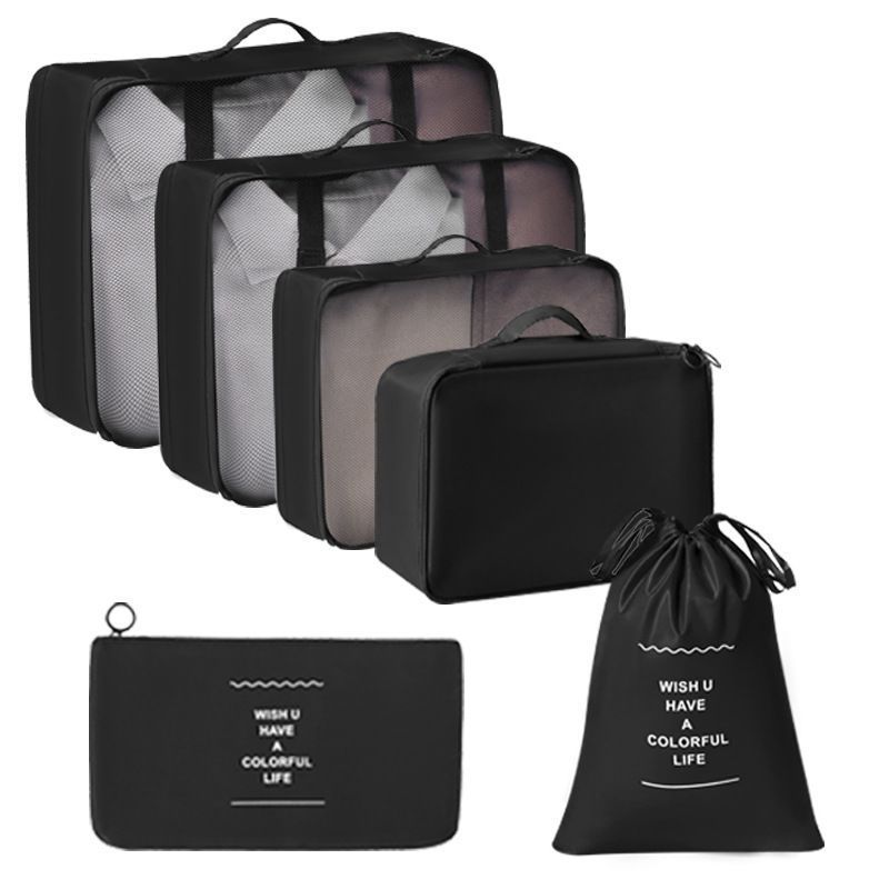 Travel Clothing Sorting Pouches For Luggage, 6 Pcs Portable Garment Organizer Kit, Black, Practical Short Journey Accessory Gift