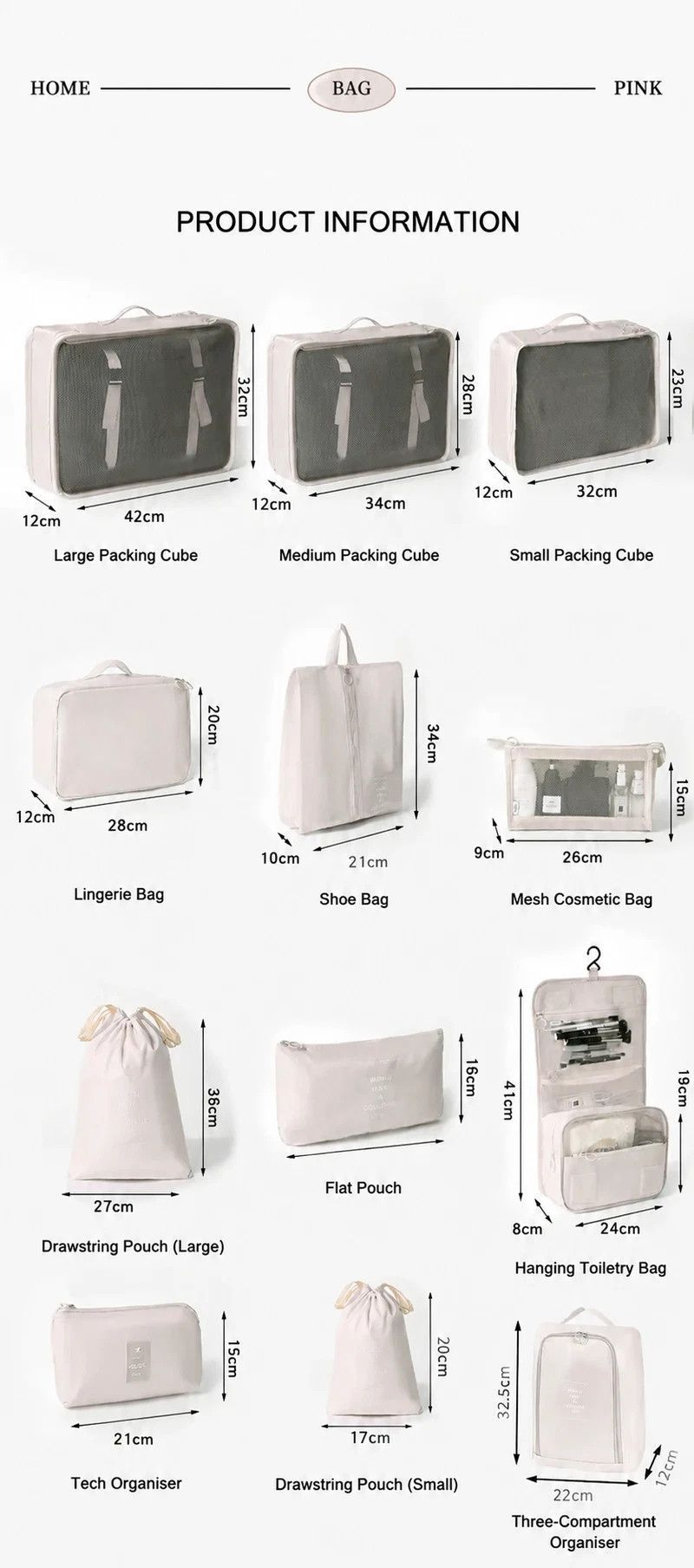 Multi-Size Travel Garment Organizer Set, 11 Pcs Luggage Packing Pouches With Dual Drawstring Bags, Hanging Toiletry Bag, Cosmetic Pouch & Digital Storage Bag, Black, Durable All-Season Traveller Gift