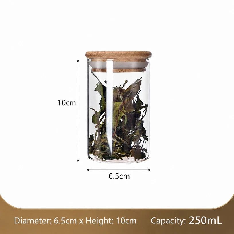 Clear Sealed Glass Storage Jar With Bamboo Lid, Kitchen Organizer For Dry Food, 6.5cm*10cm, 250ml, Thoughtful Household Present
