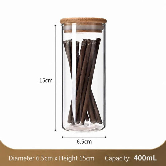 Transparent Food Grade Glass Container, Sealed Bamboo Lid Storage Jar For Kitchen, 6.5cm*15cm, 400ml, Perfect Kitchen Prep Gift