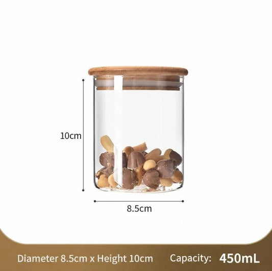 Transparent Airtight Glass Canister With Bamboo Lid, Kitchen Moisture Resistant Storage Jar, 8.5cm*10cm, 450ml, Wonderful Kitchen Gift