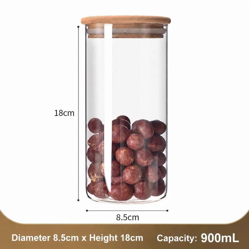 Moisture Proof Clear Glass Storage Canister, Bamboo Lid Kitchen Organizer Jar, 8.5cm*18cm, 900ml, Thoughtful Family Gift