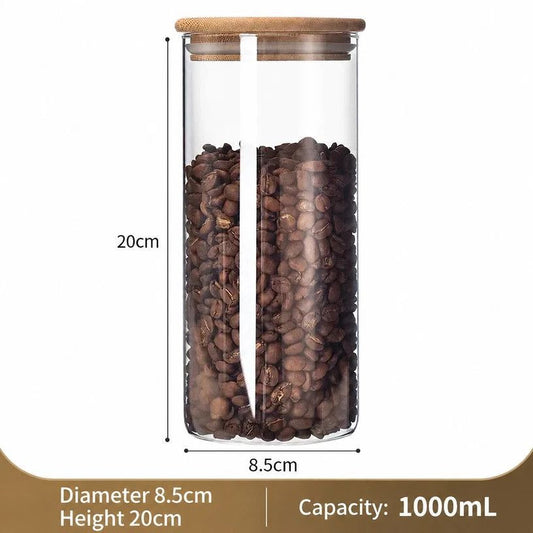 Large Capacity Airtight Glass Jar, Transparent Food Container With Bamboo Lid, 8.5cm*20cm, 1000ml, Perfect Kitchen Storage Gift