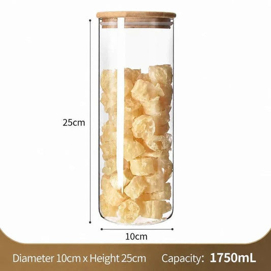 Big Capacity Airtight Glass Canister, Bamboo Lid Transparent Kitchen Storage Jar, 10cm*20cm, 1400ml, Stylish Household Gift