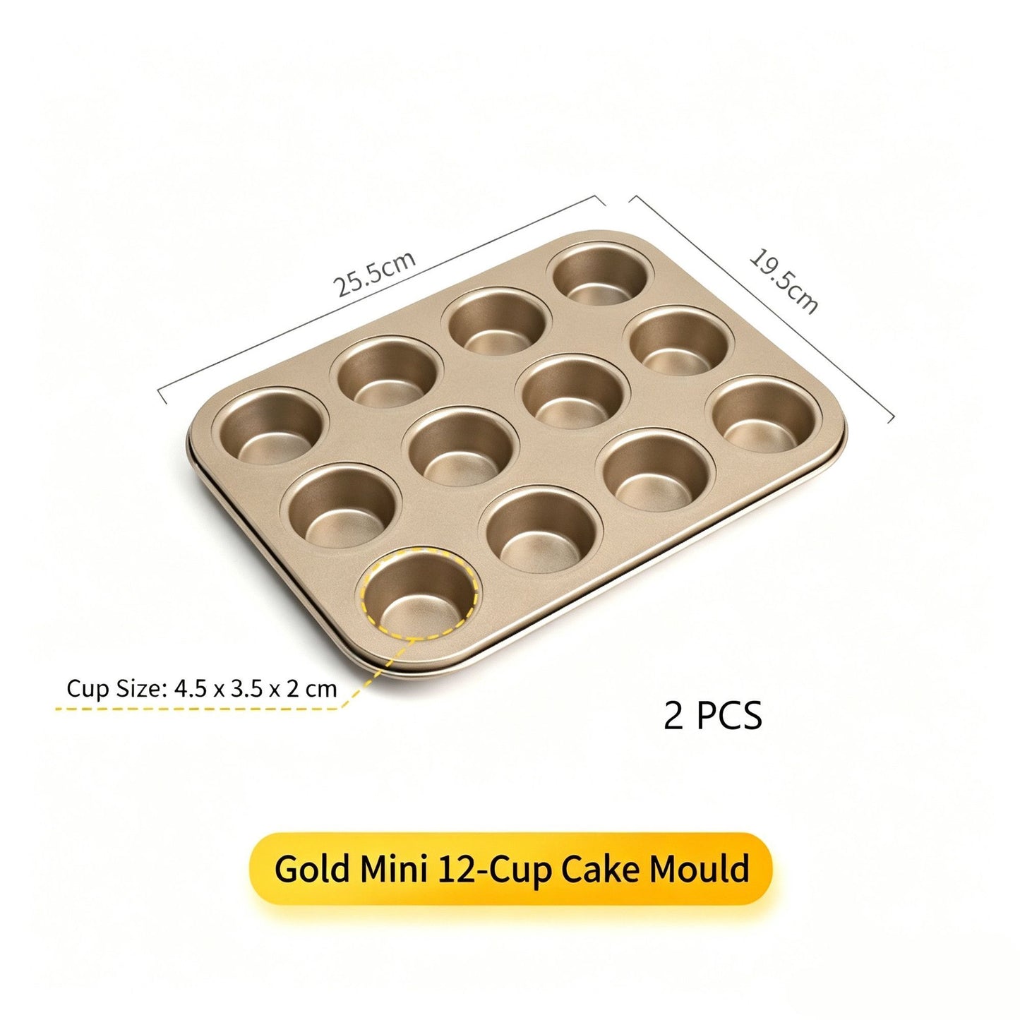Non-Stick Mini Muffin Baking Tray, Household Cupcake Baking Mould For Oven, Gold Mini 12-Cup Pan, Set Of 2, Kitchen Baking Supply