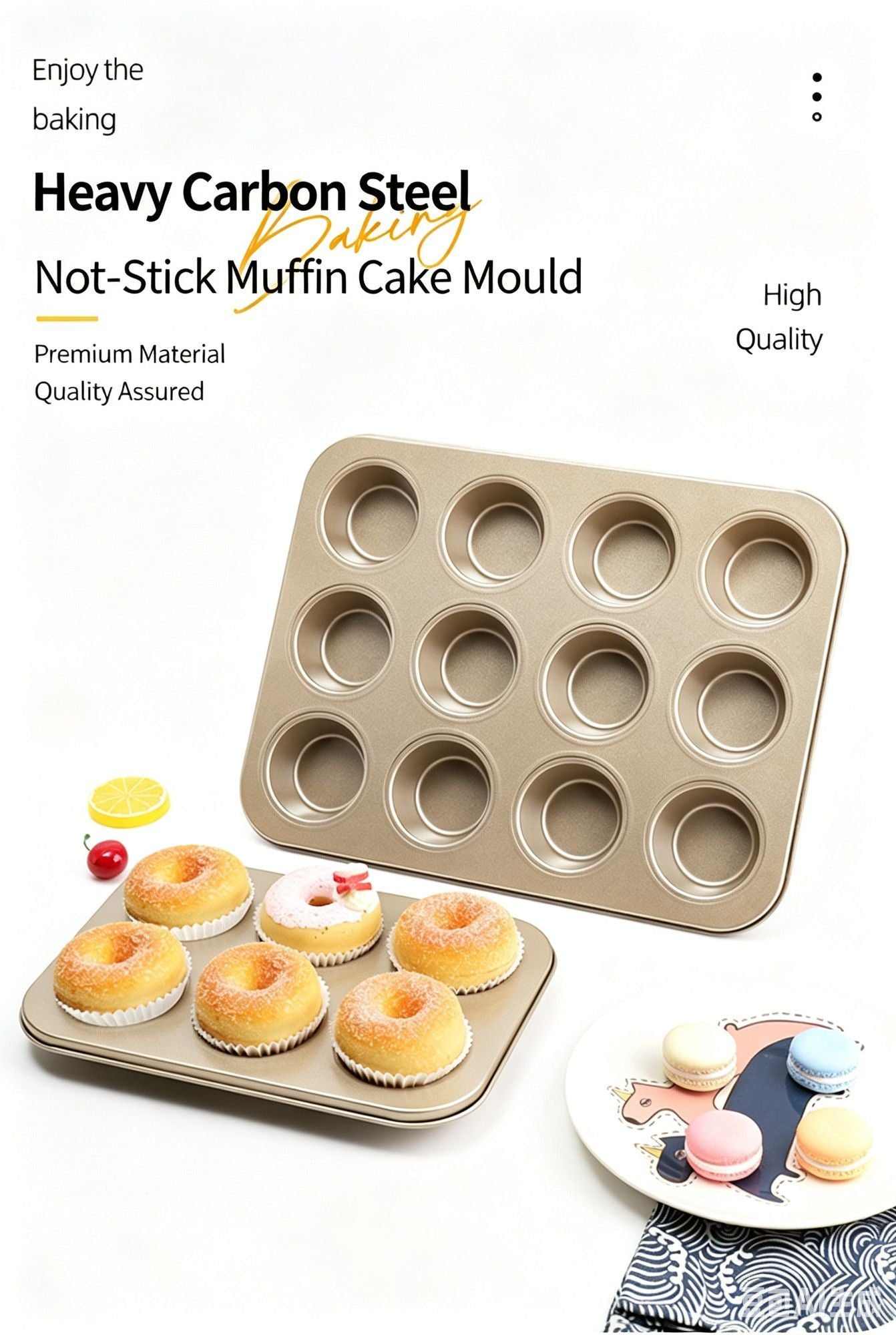 Non-Stick Mini Muffin Baking Tray, Household Cupcake Baking Mould For Oven, Gold Mini 12-Cup Pan, Set Of 2, Kitchen Baking Supply