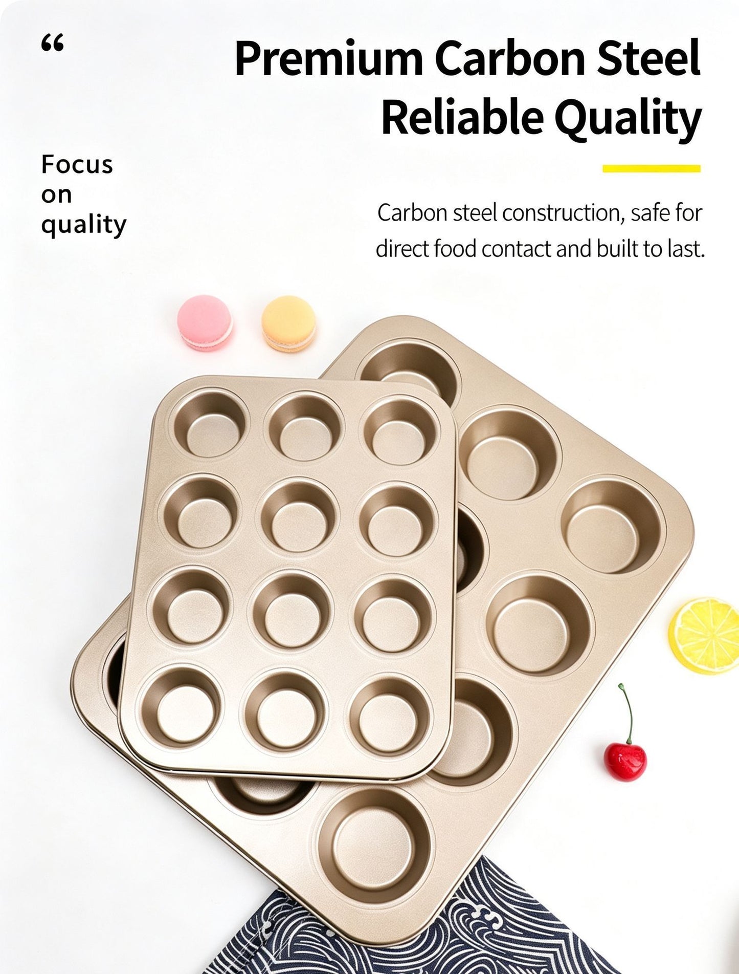Non-Stick Mini Muffin Baking Tray, Household Cupcake Baking Mould For Oven, Gold Mini 12-Cup Pan, Set Of 2, Kitchen Baking Supply