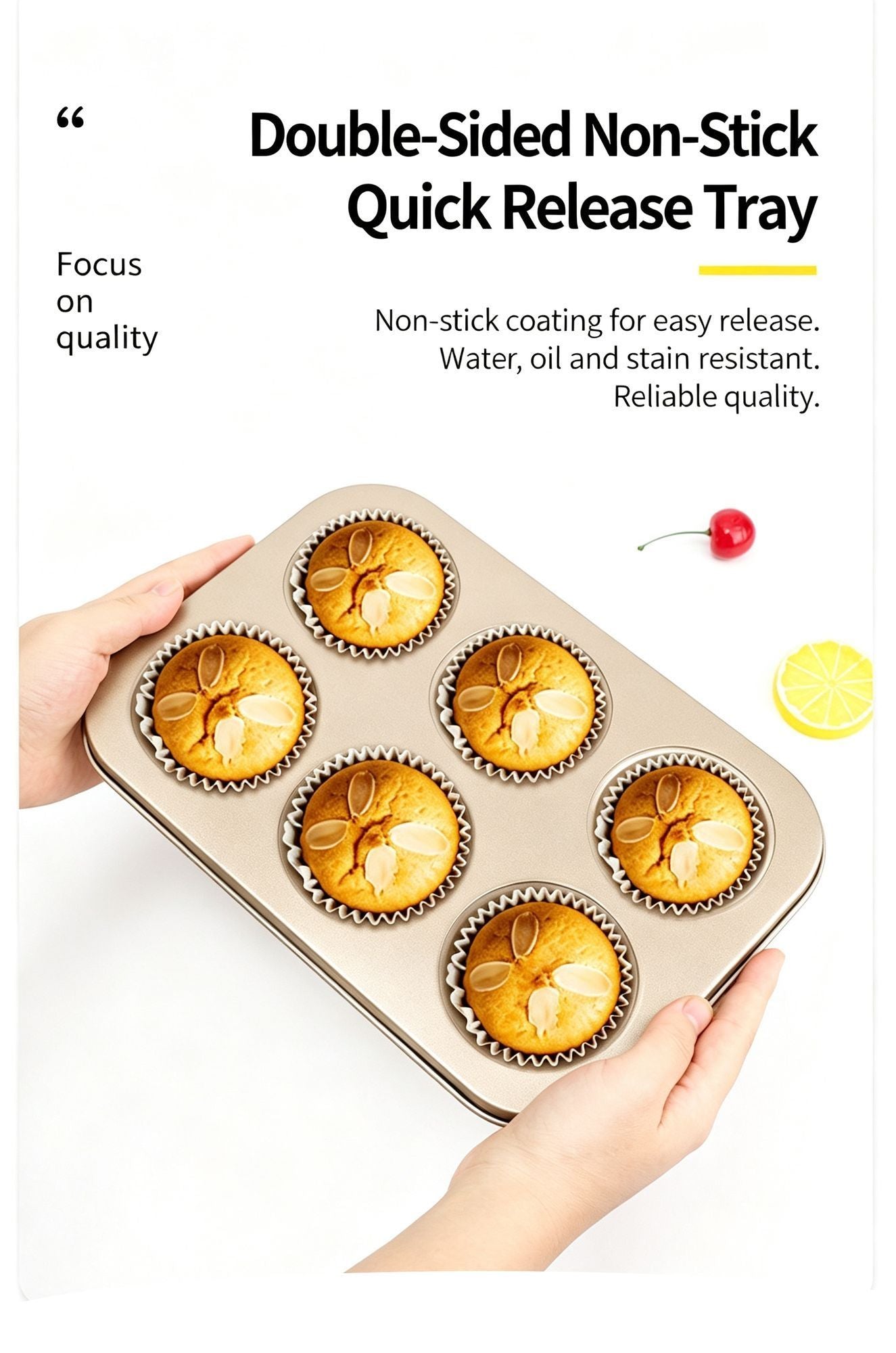 Non-Stick Muffin Baking Tray, Household Oven Cake Bread Mould, Black 6-Cup Baking Pan, Set Of 2, Sturdy Kitchen Baking Equipment
