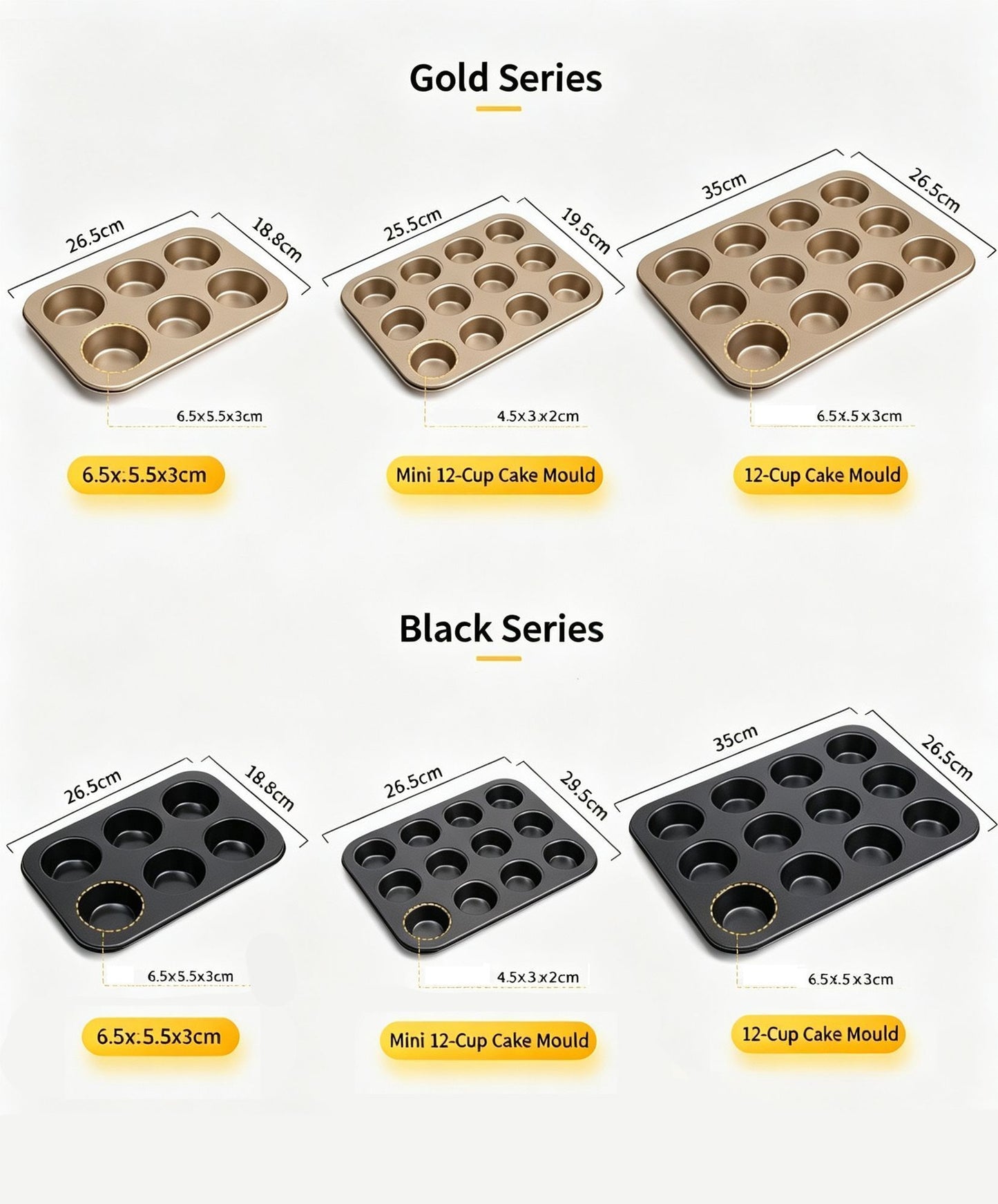 Non-Stick Muffin Baking Tray, Household Oven Cake Bread Mould, Black 6-Cup Baking Pan, Set Of 2, Sturdy Kitchen Baking Equipment
