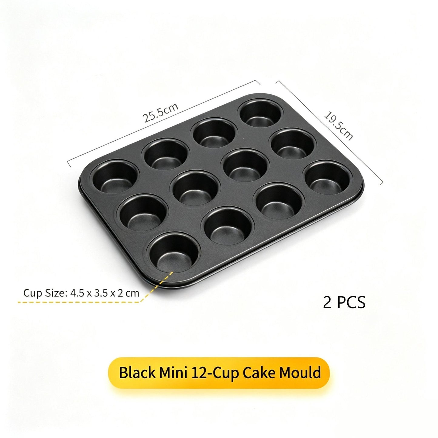 Non-Stick Mini Muffin Baking Pan, Household Oven Cupcake Mould, Black Mini 12-Cup Tray, Set Of 2, Handy Home Baking Gadget