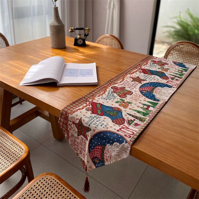 Festive Christmas Long Table Runner, Dining Table Centerpiece For Holiday Gathering, Cabinet Flag, 33*160cm, Pattern 01