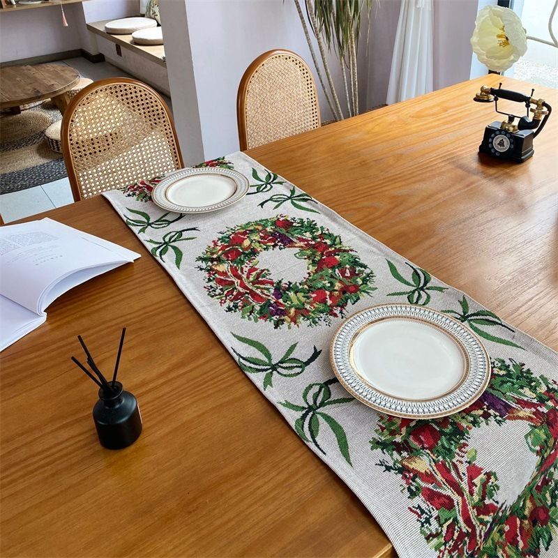 Decorative Xmas Table Runner, Festive Dining Centerpiece, Indoor Cabinet Decor Long Towel, 33*240cm, Pattern 01