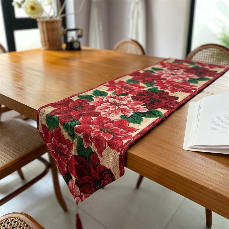 Decorative Xmas Table Runner, Festive Dining Centerpiece, Indoor Cabinet Decor Long Towel, 33*240cm, Pattern 01